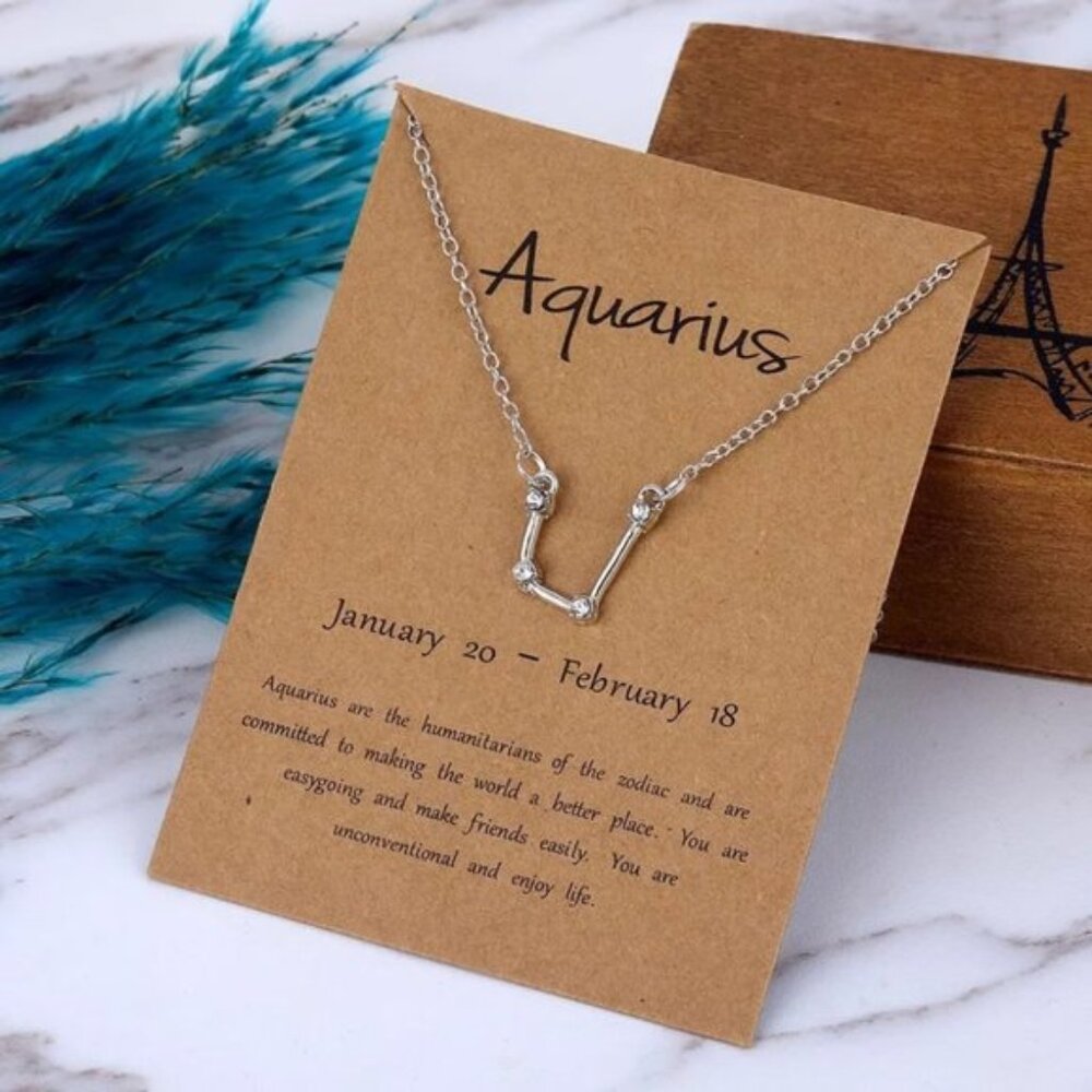 🎉 New Aquarius Zodiac Sign Silver Plated Necklace